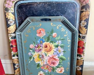 Large Painted Metal Tole Trays