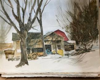 Barn in Winter Watercolor