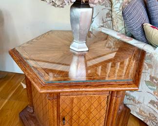 MCM Octagonal Glass Top Side Table