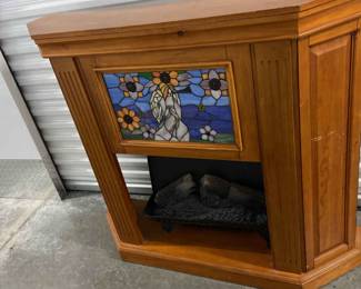 Electric Fireplace With Faux Stained Glass