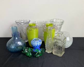 Handmade Green Glass Swan Dishes Floral Vases With Marbles And Beads