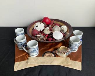 Seashell Mugs Glass Bowl With Seashell Decor Candle Holder