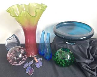 Various Decorative Glass Vases And Glass Paper Weights
