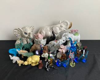 Glass Fine Bone China And Stone Elephant Figures Glass Peacock Rooster Walrus Penguin
