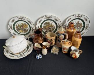 Vintage Ascot Service Plate Set Steins Wooden Vases English Ware Lancasters And More