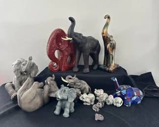Collection Of Elephant Decor Including Faux Stained Glass Elephant Lamp Light