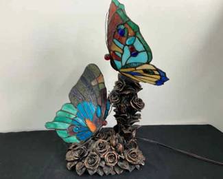 Faux Stained Glass Butterfly And Metal Lamp For Repair