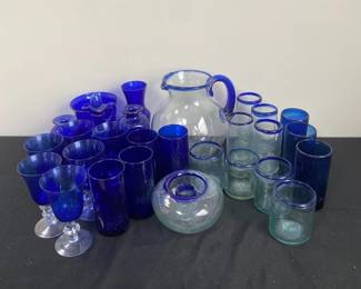 Blue Glass Wine Glasses Cups Vases And Pitcher