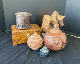 Wooden Carved Bowls With Lids Coasters Box Light Lighter