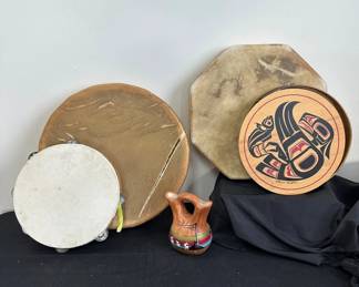 Animal Skin Drums Native American Pot And Tambourine