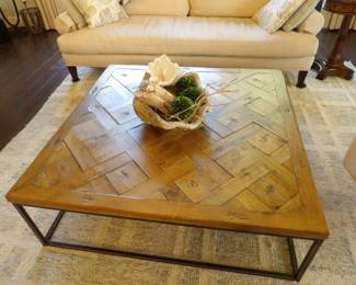 Wood Coffee Table with Iron Base
