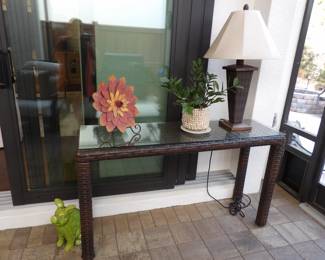Woven Glass Top Console Table