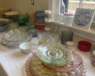 Colored glassware and cake plates