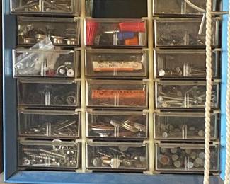 Drawers of nails, screws 