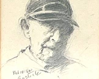 LOT 85 Register: www.woodardlipe.com GUSTAV FREDERICK GOETSCH (UNITED STATES 1877-1969) SELF-PORTRAIT GRAPHITE ON PAPER DRAWING, SIGNED AND DATED FEB 10, 1962. Sight height 4.5 in., width 4 in., frame height 8 in., width 7 in., Original graphite self portrait of artist Gustav Goetsch. dated Feb 10, 1962.