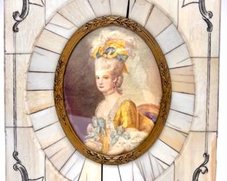 LOT 1	Register: www.woodardlipe.com	FRAMED GERMAN MINIATURE PORTRAIT, PAINTING/WATERCOLOR IN BONE FRAME, 19TH CENTURY