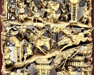 LOT 151 Register: www.woodardlipe.com CHINESE GILT TEMPLE CARVING Gilt Carved Wooded Temple Panel, hand carved and elaborate detail.