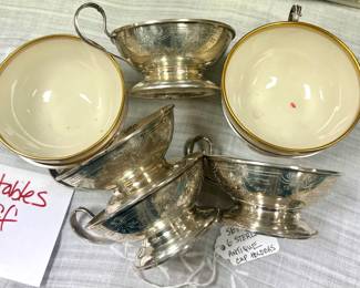 Antique sterling cup holders w/2 Lenox cups- now $250