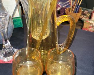 Amber glass pitcher & glasses