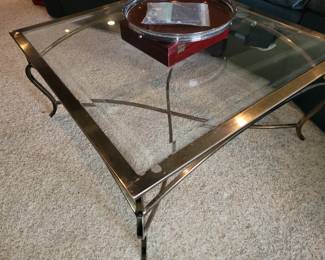 Brass and glass cocktail table