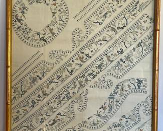159 AntiquePillowShamEmbroideryinGoldBambooFrame
