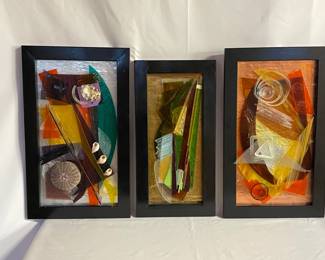 2 KaleidoscopeTriptych3ColoredGlass3DArtPiecesByCVoigt