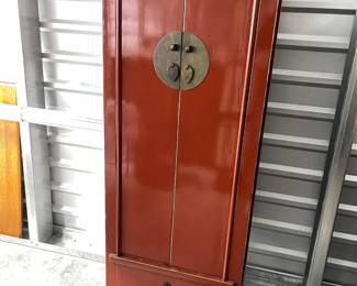 110 DistressedRedElmwoodChineseMingArmoire