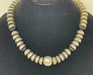 158 925HalfSphereSilverBeadNecklacewithHematiteAccents