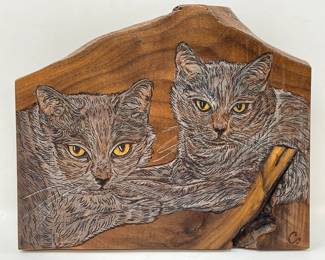 43 HandEtchedPaintedCatsonWood