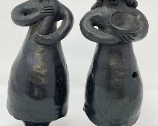221 2VintageBlackPotteryStatuesBakers