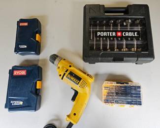 117 4BoxedSetsOfDrillBitsDeWaltCordedDrill