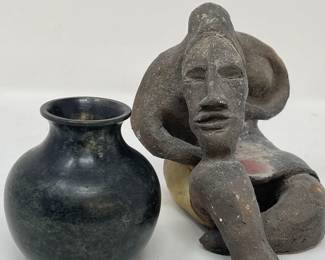 206 HandCraftedStatuewithCopperPatinaVessel
