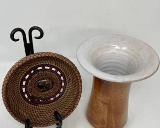 232 HandWovenBasketwithRedObsidianHandCraftedVase