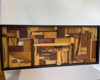 79 HandCraftedWoodCollagewithMetalandGlassAdornments