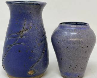 195 PairofPurpleHandCraftedGlazedPotteryVases