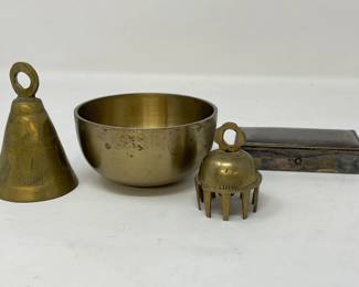 188 VintageStampBoxBrassBellsandBowl