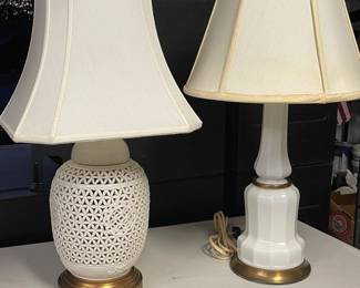 146 CeramicCutOutMilkGlassCopperLamps