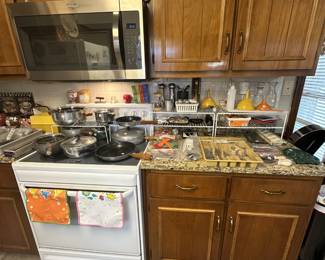 pots, pans, flatware, 