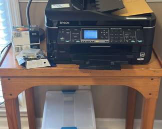 printer, storage boxes and bins