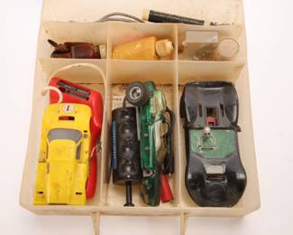 Large Scale 1960s slot cars w/ case, parts, tools