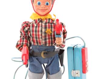 Tin lithograph battery op toy- works! Shoots, Lights up, walks!