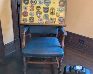 Side chair, collection of law enforcement patches