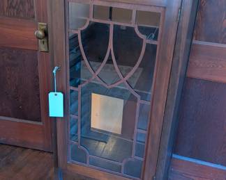 Glass front cabinet, scale and weights