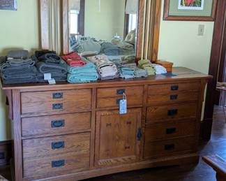 Modern Craftsman style chest of drawers and mirror