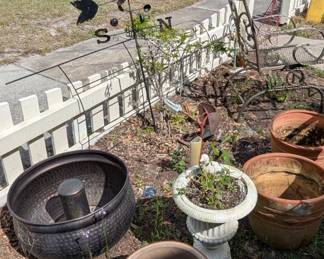 Vintage outdoor furniture and yard art