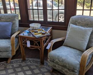 Rattan armchairs and side table