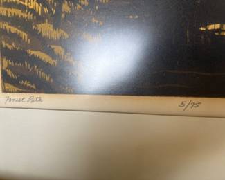 Framed & Matted Woodcut Print "Forest Path" by Joe Ardourel