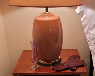 Coral Pink Glass Lamp with Brass Base