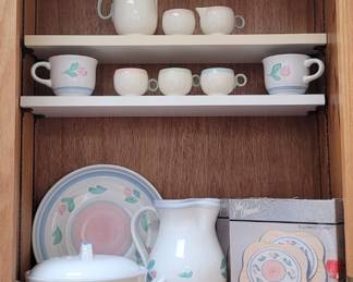 Capri by International Serving Plate, Lidded Casserole Dish, Pitcher and Pair of Mugs, 6 Piece Homer Laughlin Pastel Eggshell Child's Tea Set
