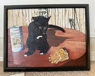 1994 Framed Painting "Still Life of Cat" by M. Lee